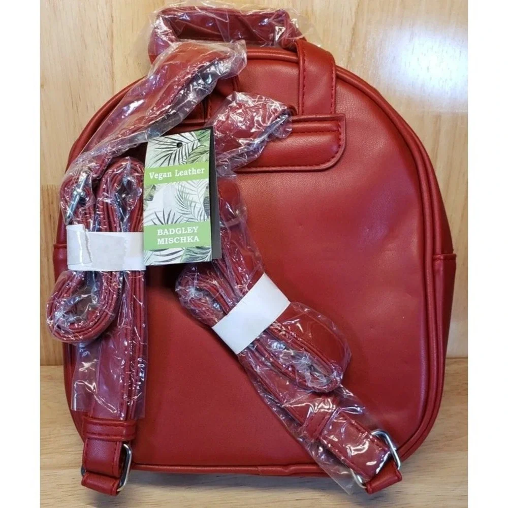 Badgley Mischka Red Quilted Studded Vegan Leather Mini Backpack NWT